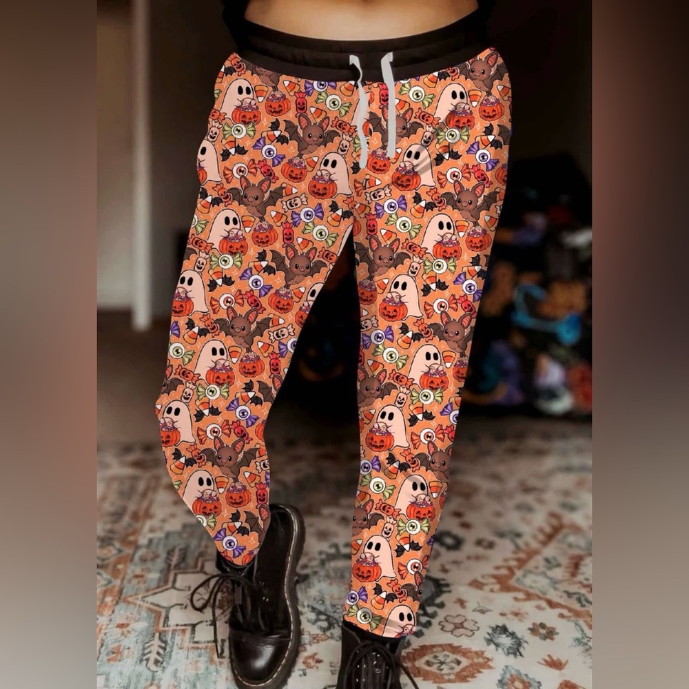 Hex reject trick or treat orange Halloween joggers sweatpants pjs XS new